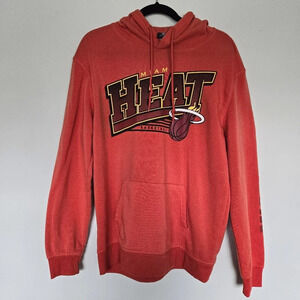 NBA Miami Heat Red Orange Hooded Men's Sweater L Fleece Cangaroo Pocket‎